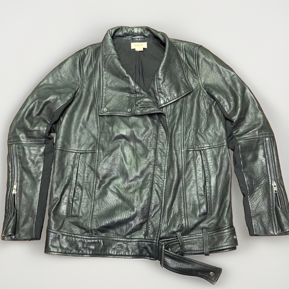 Helmut Lang Lamb Leather Jacket Women S Black Asymmetrical Belted Moto Zippers